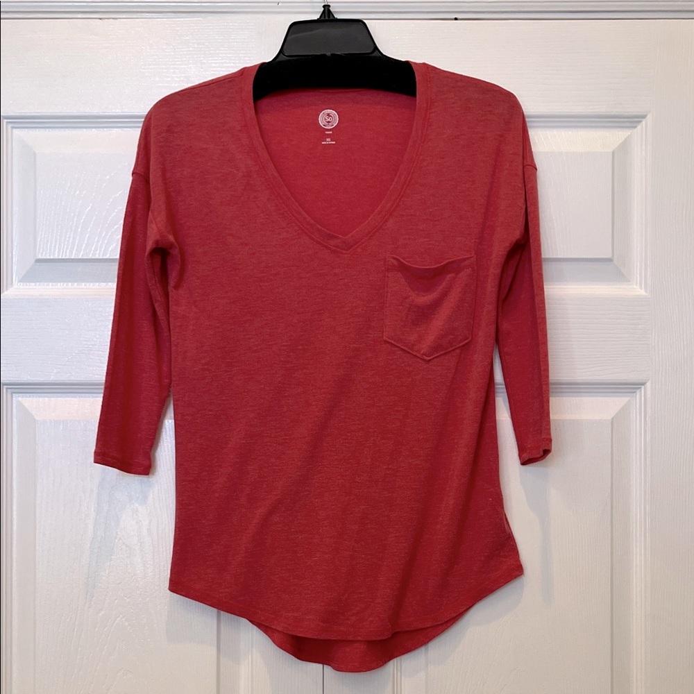 Women's Long Sleeve V-Neck Tee - Red